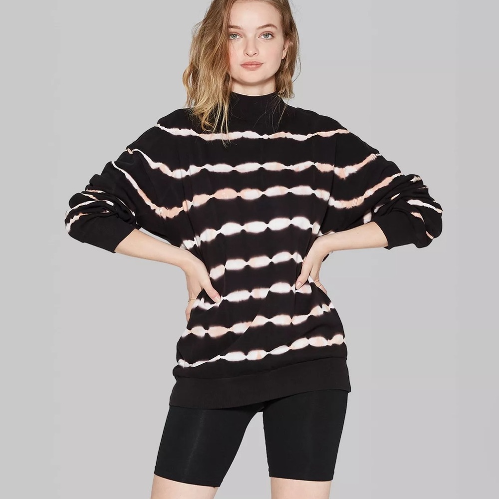 Wild Fable Oversized Black White Tie Dye Mockneck Sweatshirt Size Medium - Picture 7 of 7